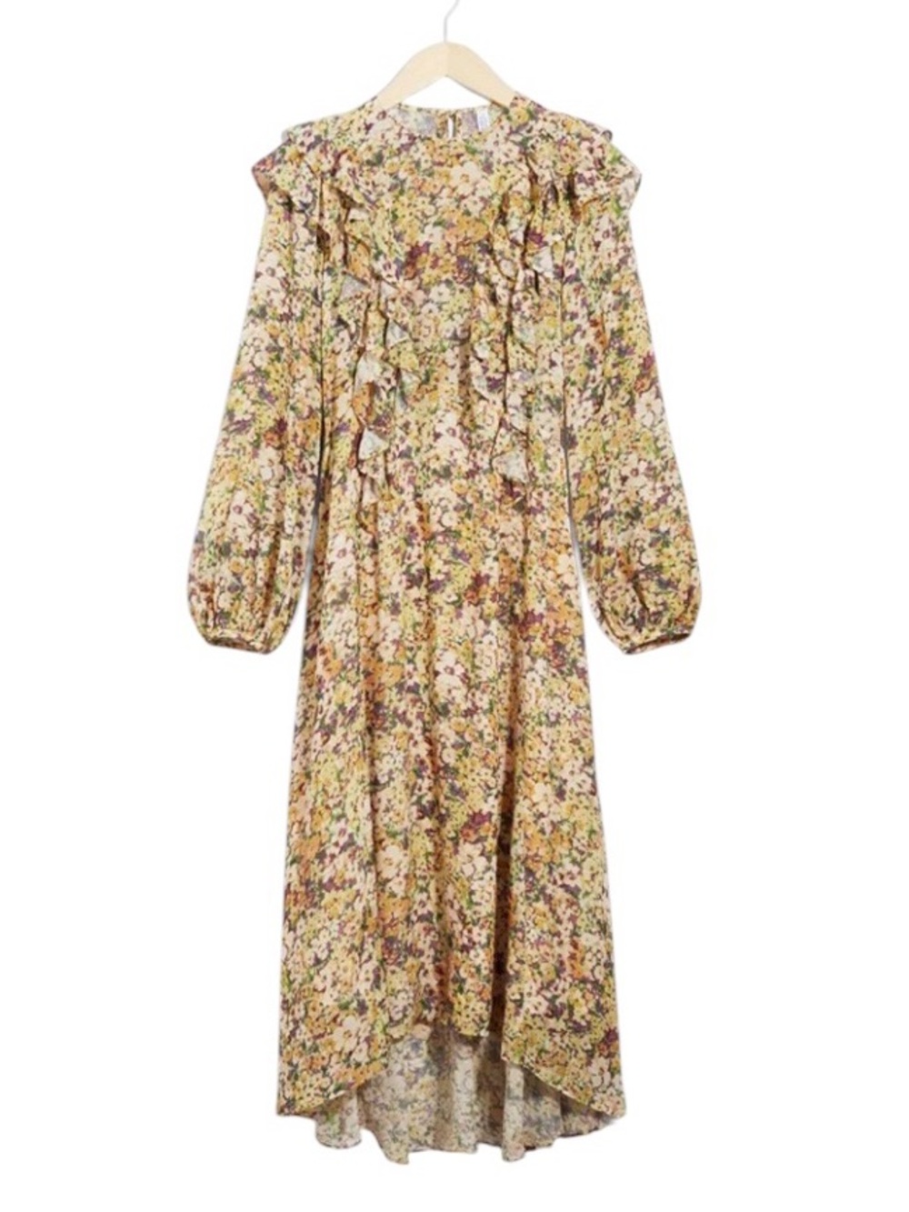 NWT & Other Stories Ruffle-Trimmed floral long sleeve midi dress size Large